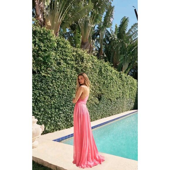 NEW $795 LoveshackFancy Zamia Maxi Gown Dress Pink daiquiri Silk Chiffon… - Picture 7 of 16